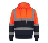 Men's Hi Vis Two Tone Hoodies Safety Fleece Sweatshirt Work Tops GO/RT Compliant Jumpers Orange/Navy XXL