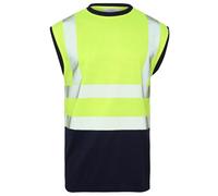 Mens Hi Vis Viz Heat Sealed Reflective Tape Vest Top Adults Crew Neck Work Wear Tank Top Sleeveless Summer Vest (Yellow-Navy X-Large)
