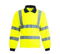 Mens Hi Vis Viz High Visibility Reflective Tape Safety Polo Contrast Long Sleeve Workwear Tee Tshirt Top (2X-Large, Yellow)