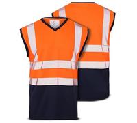 Men's Hi Vis Viz Plain & 2 Tone Sleeveless V-Neck T-Shirt Vest | High Visibility Warning Safety Work Wear Pullover Tank Muscle Top Shirt (UK, Alpha, L, Regular, Regular, Orange/Navy)