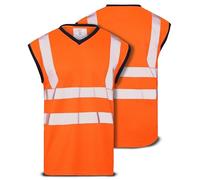 Men's Hi Vis Viz Plain & 2 Tone Sleeveless V-Neck T-Shirt Vest | High Visibility Warning Safety Work Wear Pullover Tank Muscle Top Shirt (UK, Alpha, M, Regular, Regular, Orange)