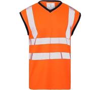 Mens Hi Vis Viz Vest, Safety High Visibility Sleeveless T-Shirt Top, 2 Reflective Tape Crew/V Neck Security Workwear Vests (Orange V Neck, 5XL)