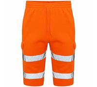 Mens Hi Vis Work Shorts Cargo Multi Pockets Hi Viz Reflective Branded Super Soft Comfy Fleece Shorts (Orange, 4X-Large)