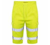 Mens Hi Vis Work Shorts Cargo Multi Pockets Hi Viz Reflective Branded Super Soft Comfy Fleece Shorts (Yellow, 2X-Large)