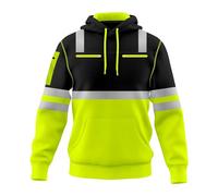 Mens Hi Vis Work Wear Pullover Hoodie Safety Reflective Tape High Viz Sweatshirt Hoodie High Visibility Top Multi Zipper Pockets S-2XL