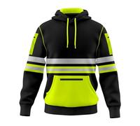 Mens Hi Vis Work Wear Pullover Hoodie Safety Reflective Tape High Viz Sweatshirt Hoodie High Visibility Top Multi Zipper Pockets S-2XL