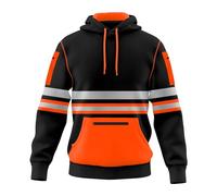 Mens Hi Vis Work Wear Pullover Hoodie Safety Reflective Tape High Viz Sweatshirt Hoodie High Visibility Top Multi Zipper Pockets S-2XL