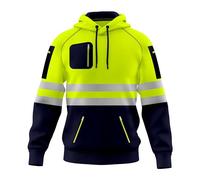 Mens Hi Vis Work Wear Pullover Hoodie Safety Sweatshirt Reflective Tape High Viz Hoodie High Visibility Sweatshirt Top Multi Zipper Pockets S-2XL