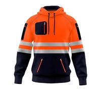 Mens Hi Vis Work Wear Pullover Hoodie Safety Sweatshirt Reflective Tape High Viz Hoodie High Visibility Sweatshirt Top Multi Zipper Pockets S-2XL