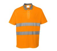 Mens Hi-Viz Cotton Comfort Polo Shirt 40+ UPF Rated Moisture Wicking Fabric