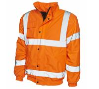 Mens Hi-Viz High Visibility Bomber Jacket Padded Lined Hood Work Site Road Coat