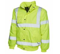 Mens Hi-Viz High Visibility Bomber Jacket Padded Lined Hood Work Site Road Coat