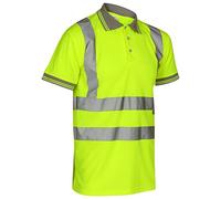 Mens Hi Viz Reflective Tape Polo Neck T Shirt Short Sleeve Collared Work Top Adults Work Wear High Visibility Security Tee Top Utility Work T-Shirt Hi Vis Top (Yellow with Grey Collar Medium)
