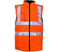 Mens Hi Viz Reversible Fleece Lined Bodywarmer Waistcoat Gilet Vis Visibility Rail Recovery Auto Repair Garage Warm Railway Reflective Stripes Tape Sleeveless Jacket Work Safety Top EN471 Orange Workwear Security Outerwear Walking Orange S,M,L,XL,XXL,3XL,4XL (Small, Orange)