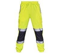 Mens Hi Viz Safety Work Trousers with High Visibility Reflective Fluorescent Tape Hi Vis Two Tone Combat Side Pocket Bottoms Joggers Pants Orange Hi Vis Waterproof Overtrousers Workwear Grey