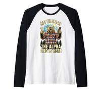 Mens Hide The Snacks Alpha Dad is Here Funny Bear Daddy Raglan Baseball Tee