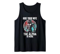 Mens Hide Your Wife The Alpha is Here Wolf Male Werwolf Meme Tank Top