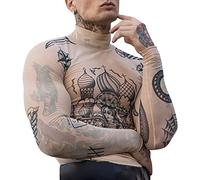 Men's High Collar Long Sleeve Shirt Slim Fit T-Shirt Turtleneck Pullover Plain Thermal Shirt Thin Sweatshirts Underwear Elastic Long Sleeve Shirts Comfortable Top Autumn, khaki, L