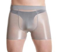 Men's High Glossy See Through Underwear Shiny Nylon Boxer Briefs Elastic Shorts L-XL(XL Gray)