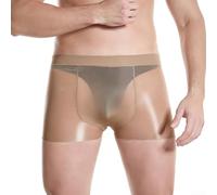Men's High Glossy Sheer Nylon Boxer Briefs with Oil Shine, Elastic Waist Shorts Underwear for Lightweight Comfort (L Coffer)