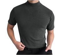 Men's High Neck Slim Fit Tops Tight Slimi Fit Casual Solid Color Short Sleeve Plain T-Shirt Lightweight Sports Tee Tops Gray