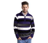 Mens High Neck Striped Jumper, Turtle Neck Half Zip Sweater, Long Sleeve Cotton Knitwear Pullover, Comfortable Ribbed Stand-Collar Knit Jumper, Sizes S-XXL (Navy, M)
