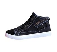 Men's High Top Canvas Trainers with Lace up Closure, Street Style Casual Sneakers with Contrast Stitching and Logo Detail, Lightweight Rubber Sole, Durable and Breathable Skate Shoes