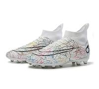 Mens High Top Firm Ground Soccer Boots Big Boys Walking Athletic Football Boots for Outdoor/Indoor/Game/Training, 028 Cd White, 8 UK