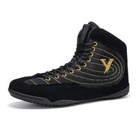 Men's High Top Professional Wrestling Boots Breathable Lightweight Male Adult Non Slip Fitness Sneakers for Fitness Training ,Black,10 UK