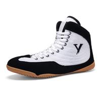 Men's High Top Professional Wrestling Boots Breathable Lightweight Male Adult Non Slip Fitness Sneakers for Fitness Training ,White,8.5 UK