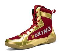 Men's High Top Professional Wrestling Shoes Breathable Lightweight Male Fighting Training Boots Fitness Sports Sneakers,Gold,10 UK