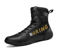Men's High Top Professional Wrestling Shoes Breathable Lightweight Male Fighting Training Boots Fitness Sports Sneakers,Black,10.5 UK