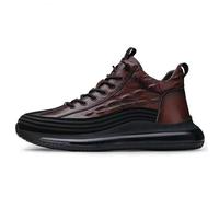 Mens High Top Trainers Black Faux Leather Crocodile Texture Lace Up Casual Sneakers Chunky Sole Urban Streetwear Walking Shoes Everyday Brown