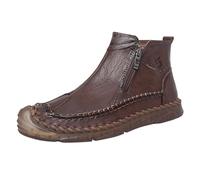 Mens High Top Trainers Orthopaedic Leather Loafers Shoes Wide Fit Waterproof Non-Slip Ankle Boots Men Side Zipper Slip on Hiking Footwear Casual Outdoor Arch Support Boot (Brown, 9)