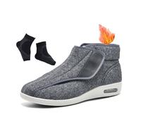 Men's High Top Winter Thermal Easy Close Non-Slip Adjustable Diabetic Shoes, Lightweight Walking Edema Orthopedic Sneakers, for Elderly Diabetic Plantar Fasciitis, Swollen Feet Thumb(Grey,11.5 UK)