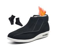 Men's High Top Winter Thermal Easy Close Non-Slip Adjustable Diabetic Shoes, Lightweight Walking Edema Orthopedic Sneakers, for Elderly Diabetic Plantar Fasciitis, Swollen Feet Thumb(Black,11.5 UK)