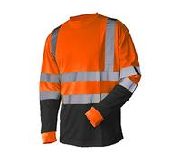 Mens High Visibility Long Sleeve T Shirts Boys Hi Viz Reflective Tape Work Top#(Orange with Navy Hi Viz Tshirt #Small#Mens)