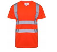 Mens High Visibility Reflective Tape V Neck T Shirt Short Sleeve Work Top Adults Work Wear Hi Viz Security Tee Top Unisex Utility Work T-Shirt Hi Vis Top (Orange 3X-Large)
