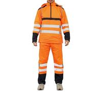 Mens High Visibility Reflective Waterproof Rain Suit With Pockets Adults Hi Vis Long Sleeve 3/4 Zipper Hoody & Hi Viz Trouser Workwear 2 Pieces Set