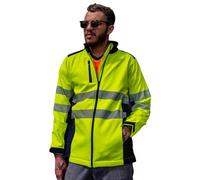 Men's High Visibility Work Jacket - High Visibility Jacket - Hi-Vis High Visibility Jacket - Hi-Viz Pullover Hoodie - Highly Visible Safety Coat - Softshell Jacket - Windproof - Yellow/Navy - XL