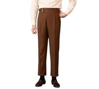 Men's High Waisted Tweed Dress Pants, Men's High Straight Vintage Comfortable and Stylish Wool Tweed Trousers Suit Pants (Brown,S)