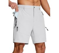 Mens Hiking Cargo Shorts 7" Inseam 6 Zipper Pockets Stretch Quick Dry Lightweight Short for Golf Casual Fishing Work, Bright Grey, S (Short)