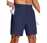 Mens Hiking Cargo Shorts 7" Inseam 6 Zipper Pockets Stretch Quick Dry Lightweight Short for Golf Casual Fishing Work, Navy Blue, S (Short)