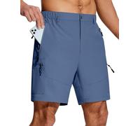Mens Hiking Cargo Shorts 7" Inseam 6 Zipper Pockets Stretch Quick Dry Lightweight Short for Golf Casual Fishing Work, Dark Blue, S (Short)