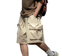 Mens Hiking Cargo Shorts Tactical Summer Beach Shorts Cotton Combat Work Shorts Japanese Style Hip Hop Techwear Shorts Streetwear Multi Pocket Knee Length Elastic Shorts Khaki
