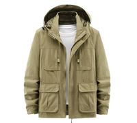 Mens Hiking Jacket Combat Casual Cargo Jacket Autumn Windproof Military Jacket Work Outdoor Climbing Walking Tactical Jacket Hooded Coat Long Sleeve Zip Up Outwear Windbreaker