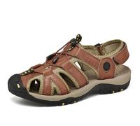 Men's Hiking Leather Sandals Closed Toe Water Shoes For Summer Athletic Outdoor Walking Sports Trail River Fishing