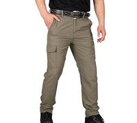Men's Hiking Pants Quick Dry Cargo Work Lightweight Tactical Pants Stretch Waterproof Outdoor Fishing Travel Safari Pants(Khaki,Medium)