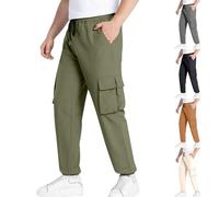 Mens Hiking Tactical Trousers UK Deals Cargo Work Combat Pants Cotton Elasticated Waist Drawstring Trousers Casual Sweatpants Loose Fit Multi Pockets Full Pants Lightweight Rip-Stop Bottoms S-3XL