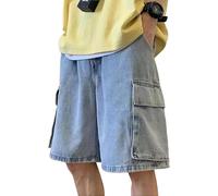 Men's Hip Hop Denim Shorts Baggy Jeans Shorts Vintage Graffiti Print Embroidery Denim Jeans Shorts Street Dance Trousers Teenager Boys Hip Hop Skateboard Trousers Casual Cargo Shorts, Light blue, L